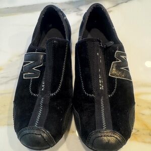 MERRELL ARABESQUE LEATHER BLACK/GOLD CASUAL ZIP UP LOAFERS SZ 7.5 M